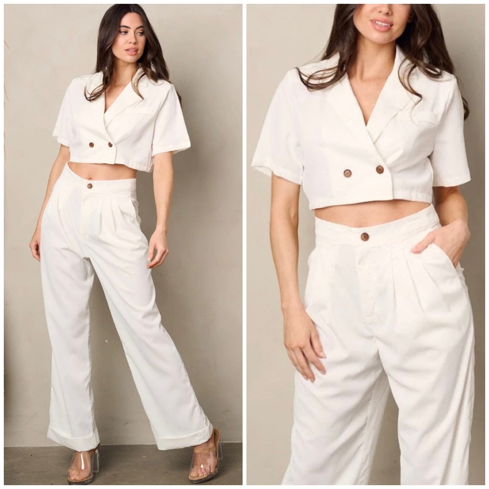 HYFVE Chic White 2-Piece Pants Set - Picture 2 of 6